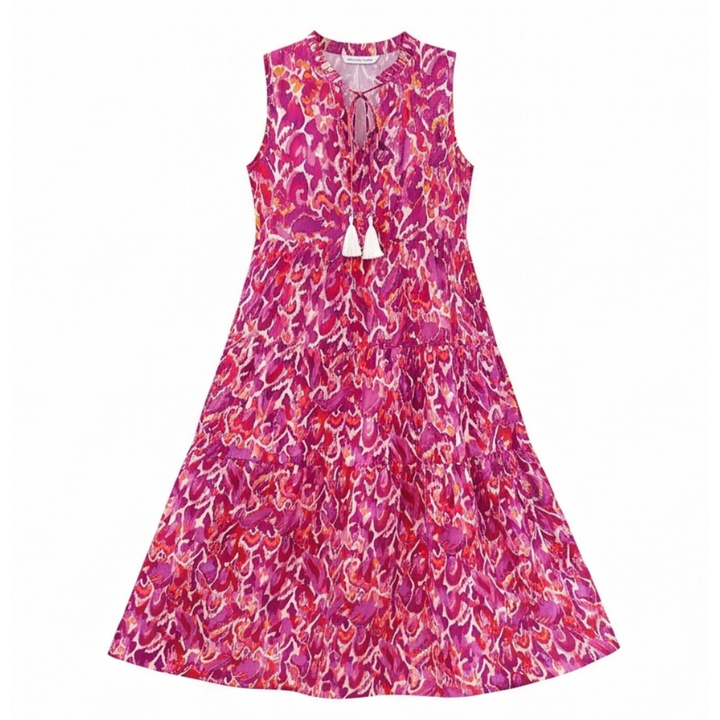 Vestido midi de capas - Vestido de verano sin mangas de algodón para mujer
