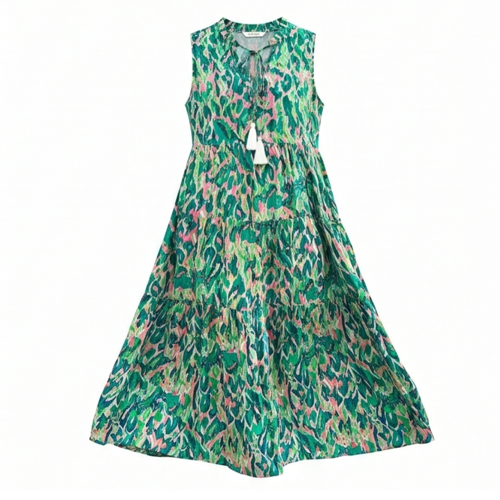 Vestido midi de capas - Vestido de verano sin mangas de algodón para mujer