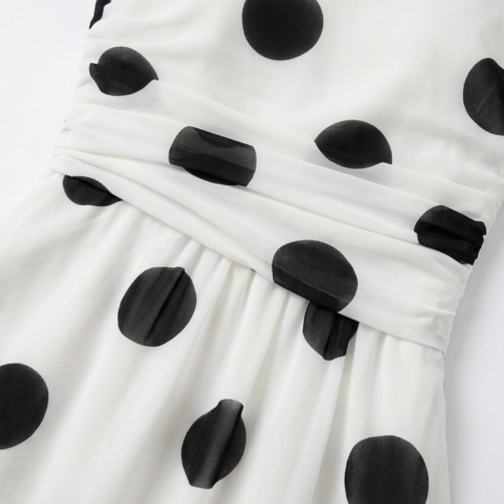 Strapless Polka Dot Midi Dress - Tiered Chiffon Summer Dress
