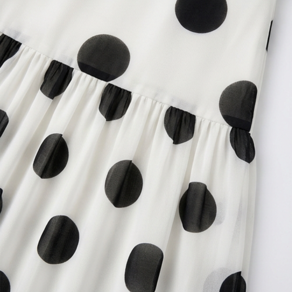Strapless Polka Dot Midi Dress - Tiered Chiffon Summer Dress