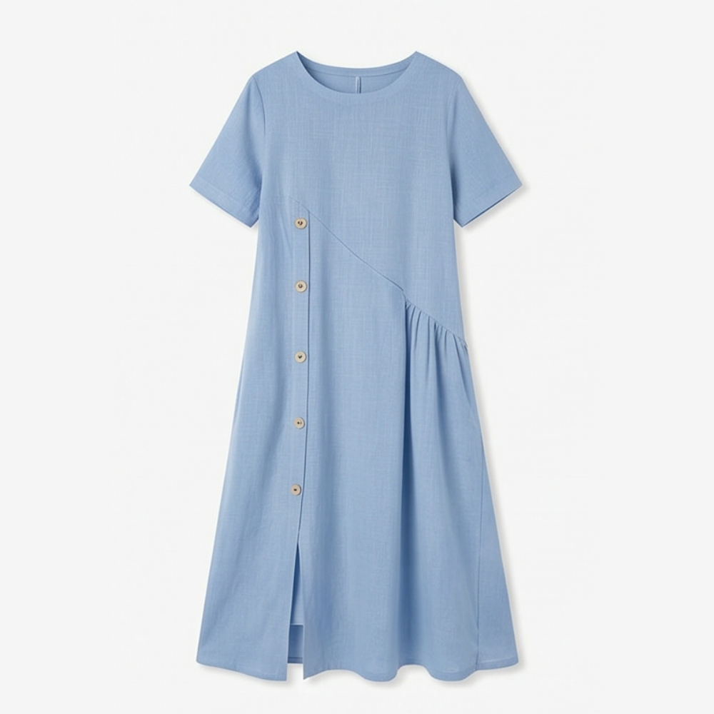 Cotton Linen Midi Dress - Comfortable Everyday Dress for Women