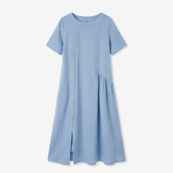 Cotton Linen Midi Dress - Comfortable Everyday Dress for Women