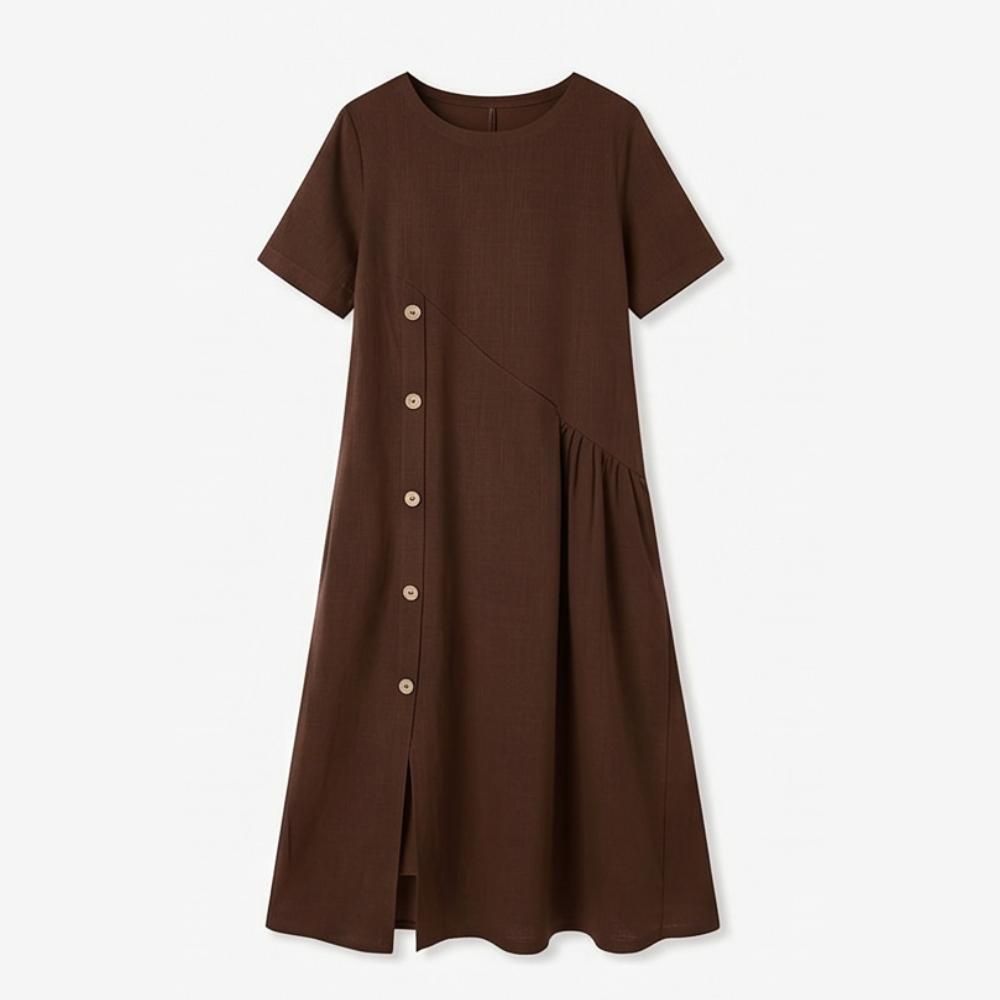 Cotton Linen Midi Dress - Comfortable Everyday Dress for Women