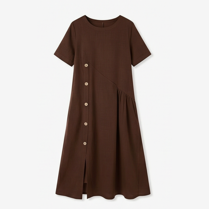 Cotton Linen Midi Dress - Comfortable Everyday Dress for Women