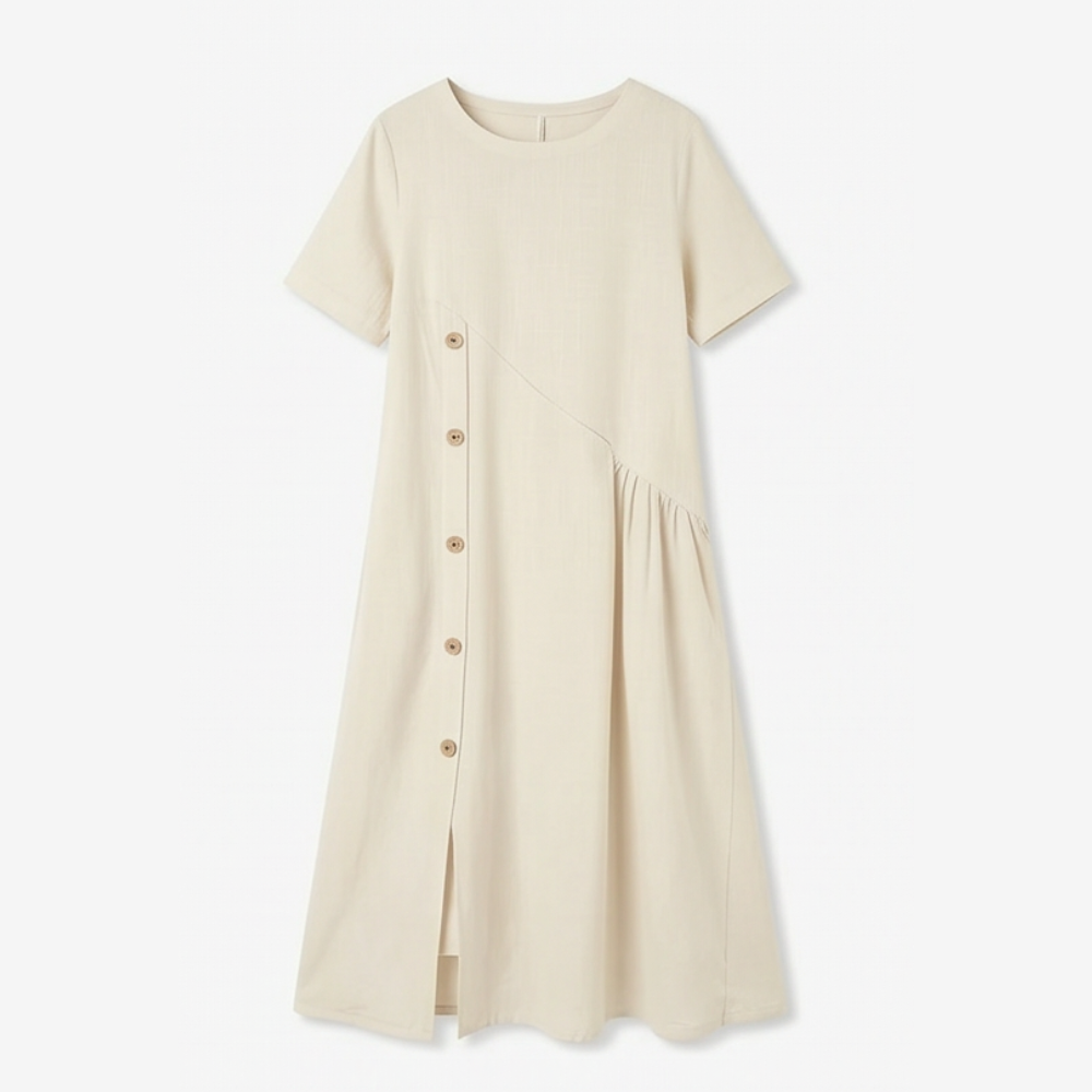 Cotton Linen Midi Dress - Comfortable Everyday Dress for Women