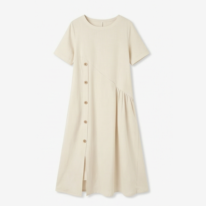 Cotton Linen Midi Dress - Comfortable Everyday Dress for Women