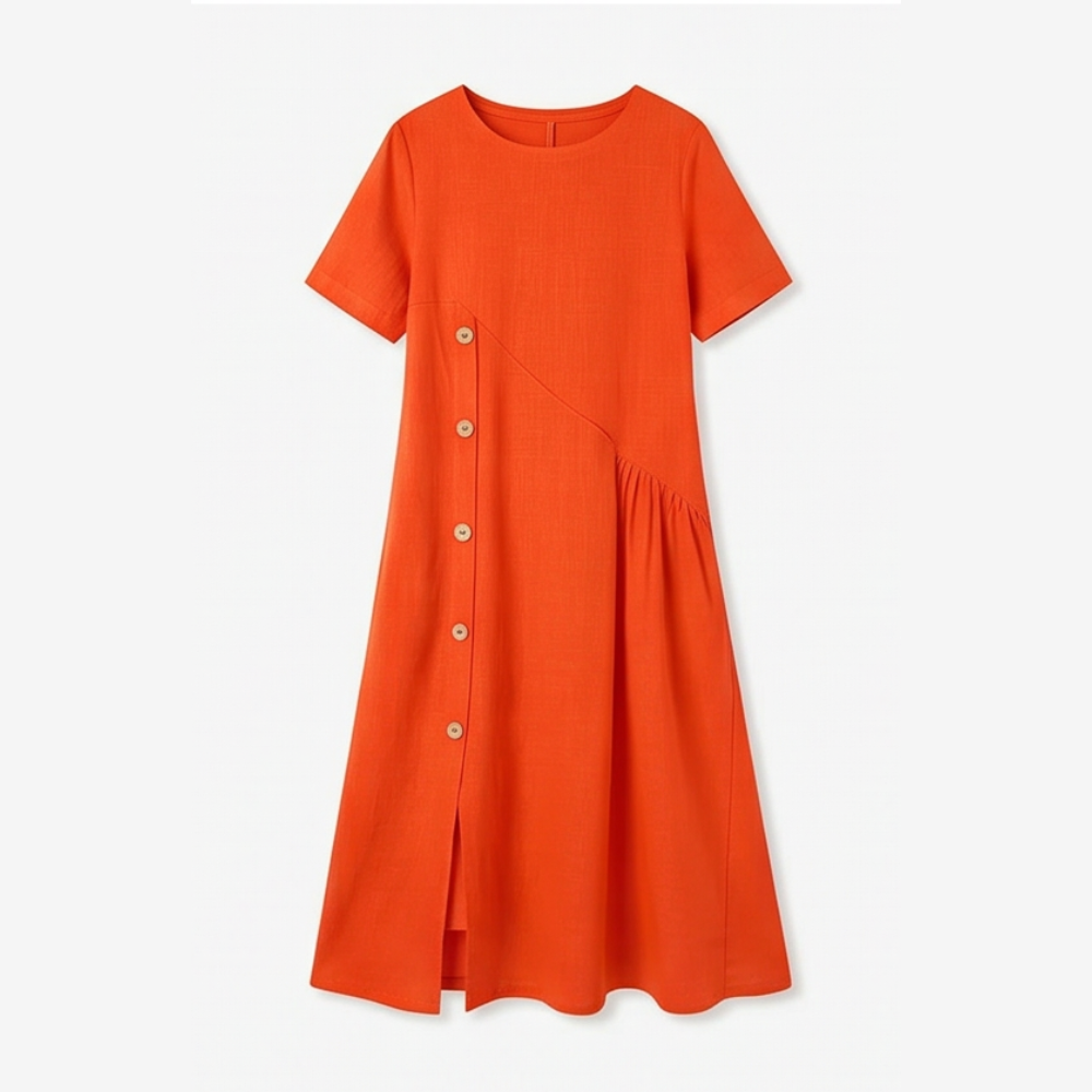 Cotton Linen Midi Dress - Comfortable Everyday Dress for Women