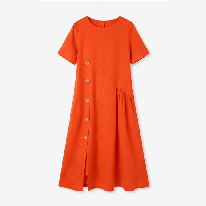 Cotton Linen Midi Dress - Comfortable Everyday Dress for Women