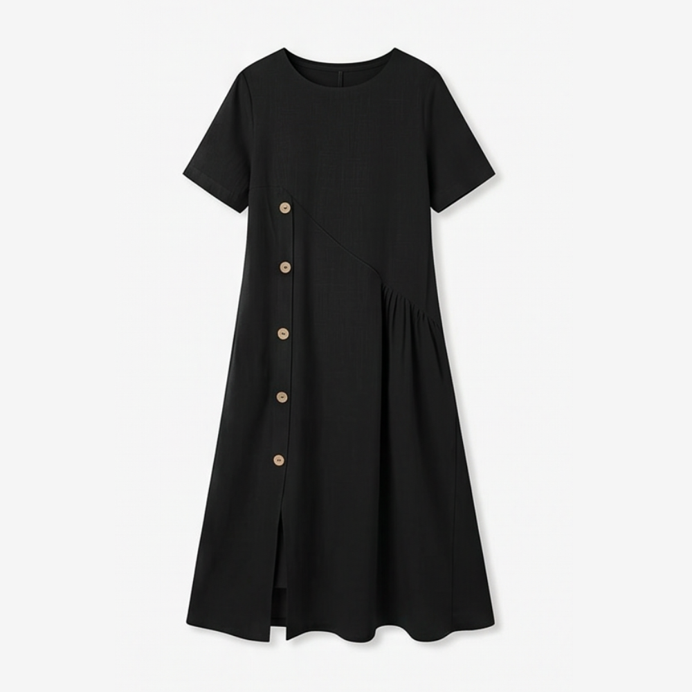 Cotton Linen Midi Dress - Comfortable Everyday Dress for Women