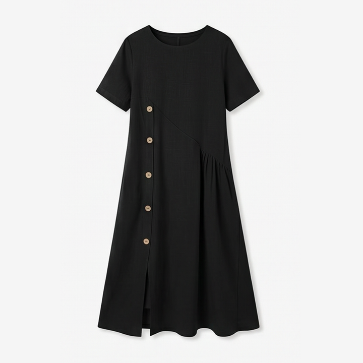 Cotton Linen Midi Dress - Comfortable Everyday Dress for Women