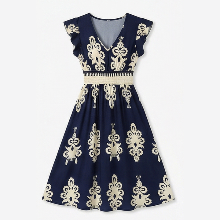 Vivara™ – Baroque Print Flutter Sleeve Maxi Dress