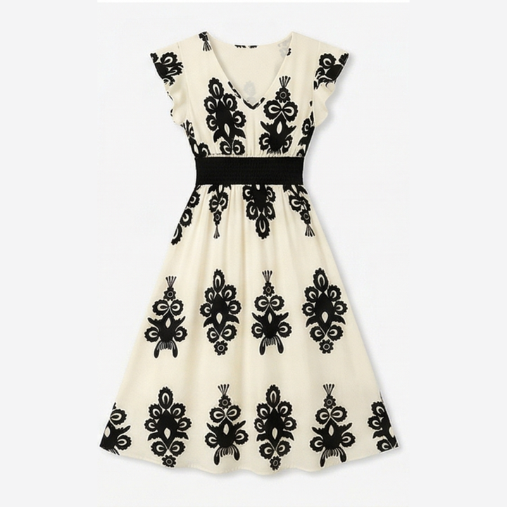 Vivara™ – Baroque Print Flutter Sleeve Maxi Dress