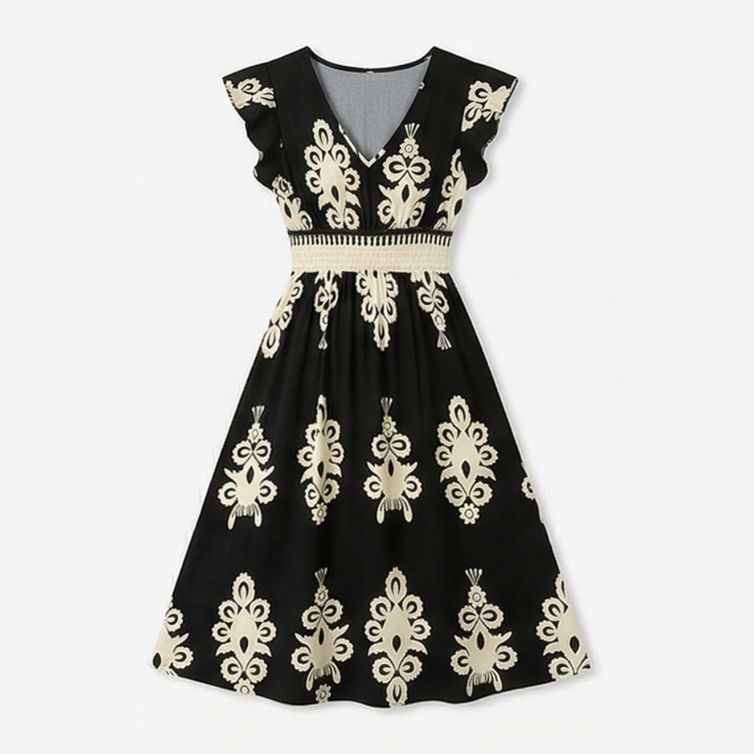 Vivara™ – Baroque Print Flutter Sleeve Maxi Dress