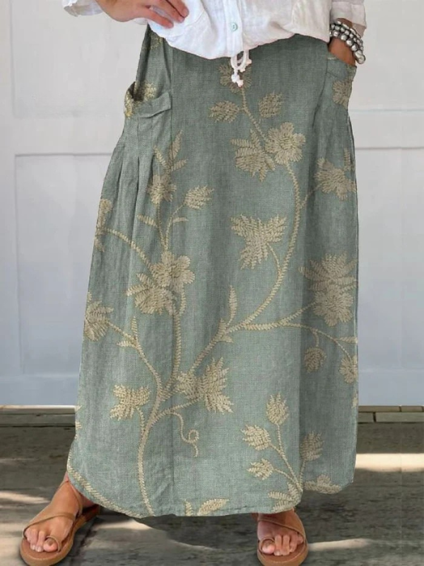 Mella™ | Falda con cintura elástica, bolsillos y arte floral retro elegante