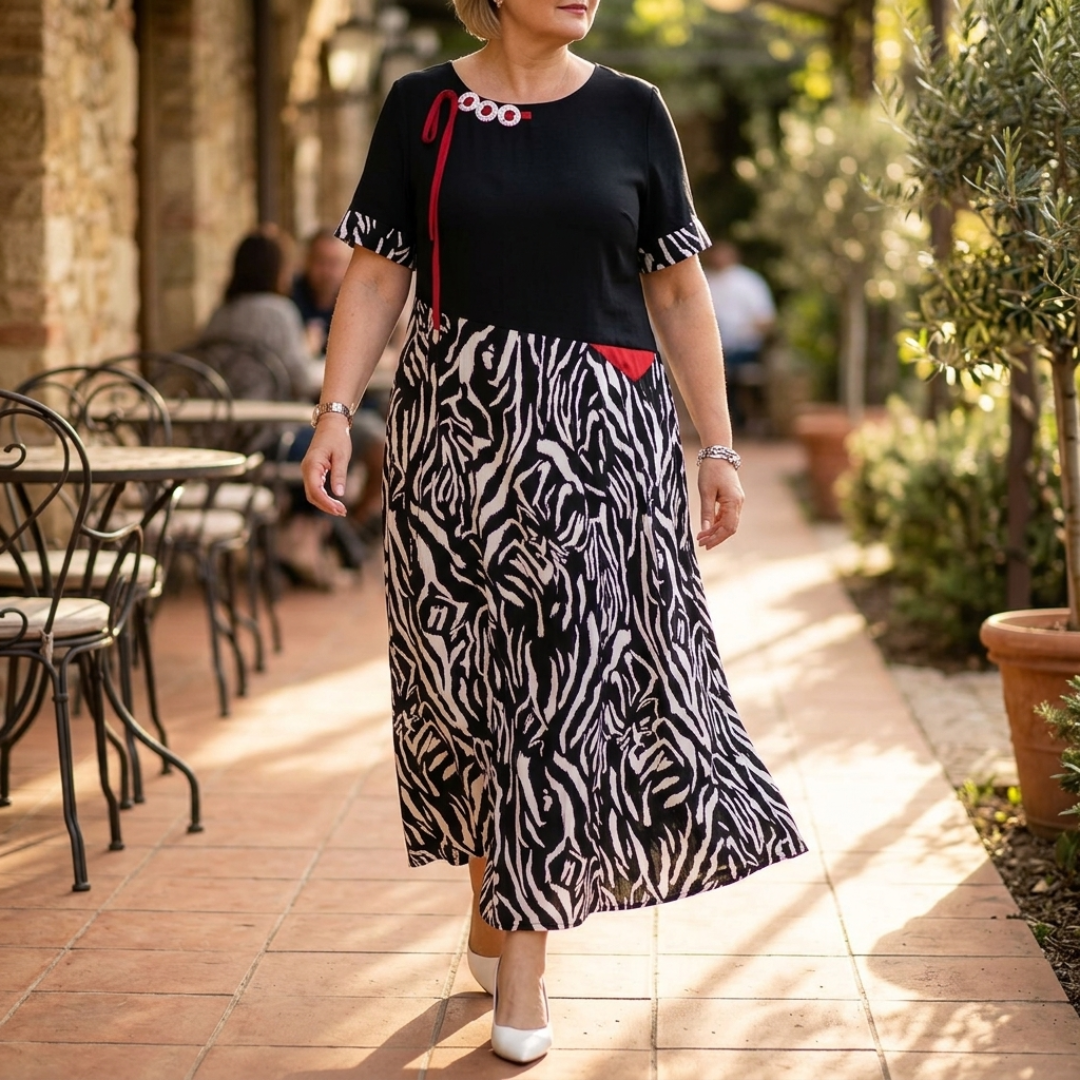Patchwork Maxi Dress for Women - Zebra Print Color Block Dress