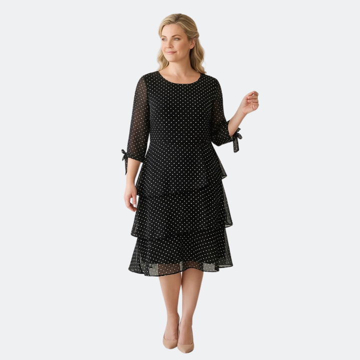 Florenne™ – Layered Chiffon Polka Dot Dress