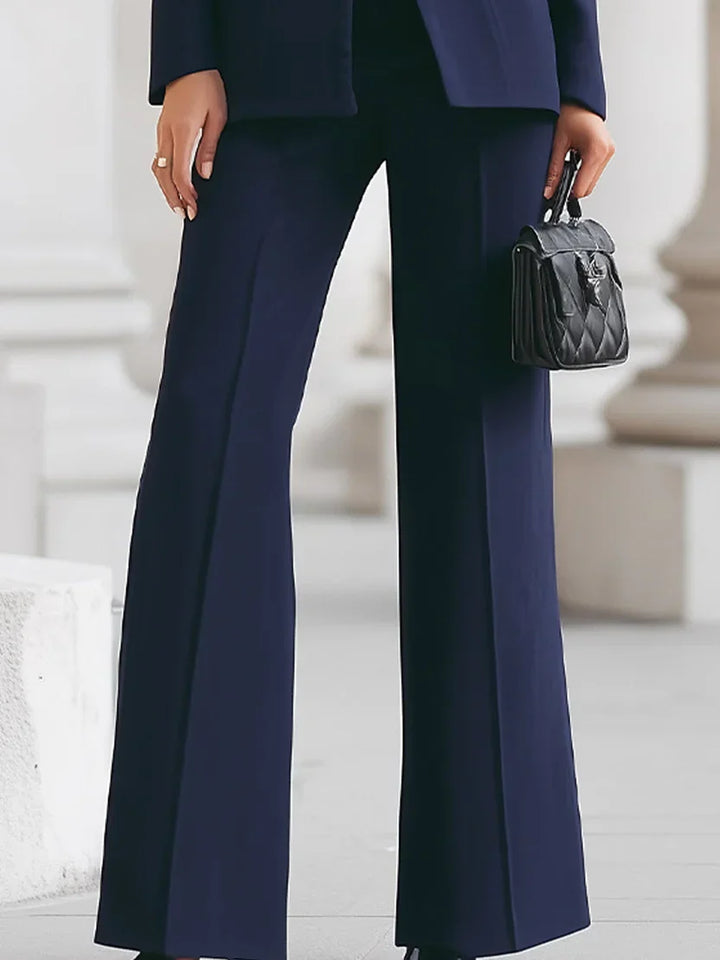 Vina | Conjunto de traje de dos piezas para mujer: blazer largo y pantalones acampanados