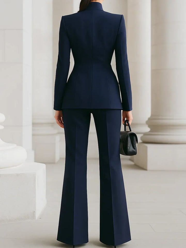 Vina | Conjunto de traje de dos piezas para mujer: blazer largo y pantalones acampanados
