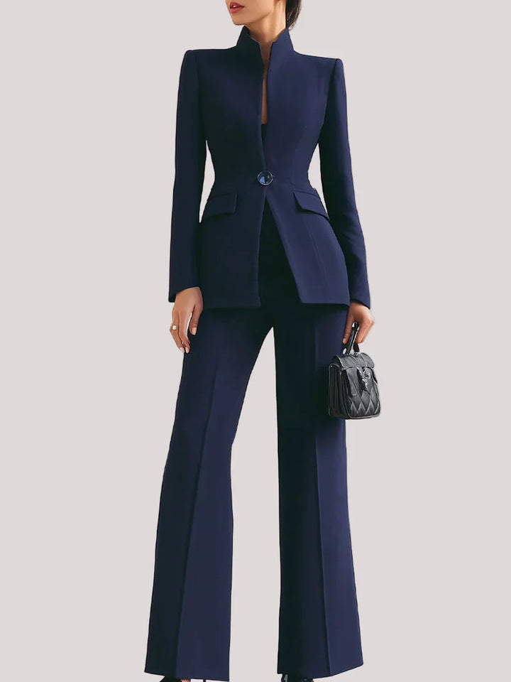 Vina | Conjunto de traje de dos piezas para mujer: blazer largo y pantalones acampanados