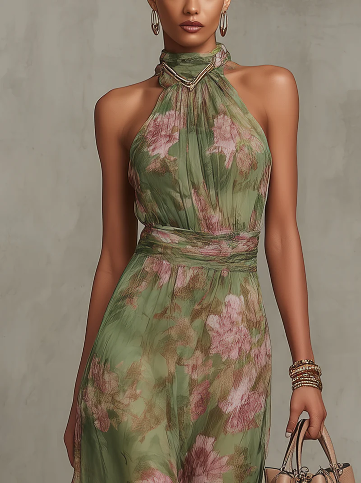 Floral Halter Dress | Elegant Summer Wedding Guest Dress