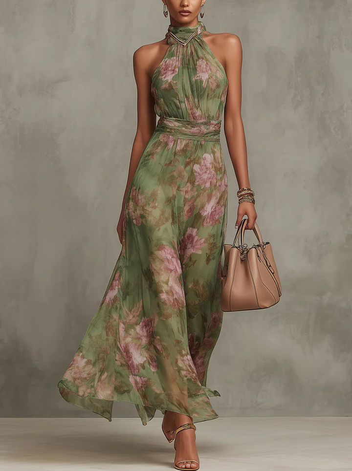 Floral Halter Dress | Elegant Summer Wedding Guest Dress