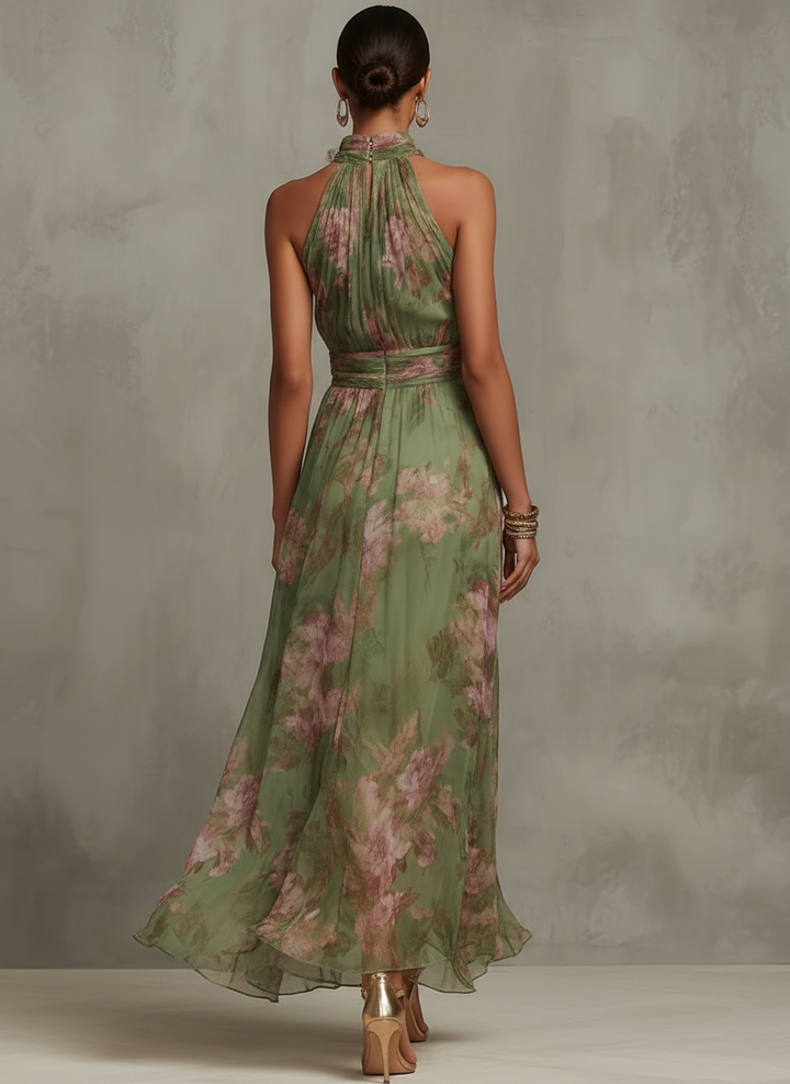 Floral Halter Dress | Elegant Summer Wedding Guest Dress