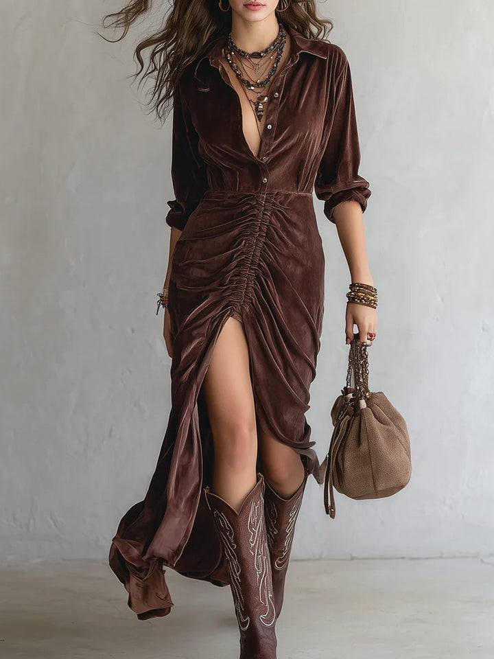 Lunori™ Thalisse | Vestido midi plisado de terciopelo