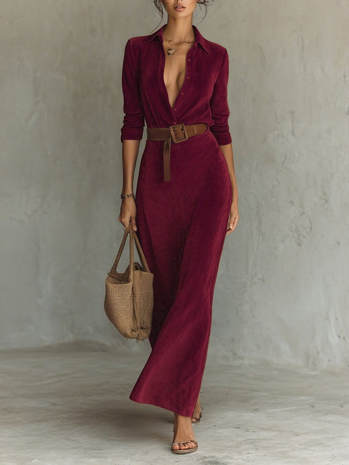 Lunori™ Célianne | Vestido Maxi Chic de Gamuza