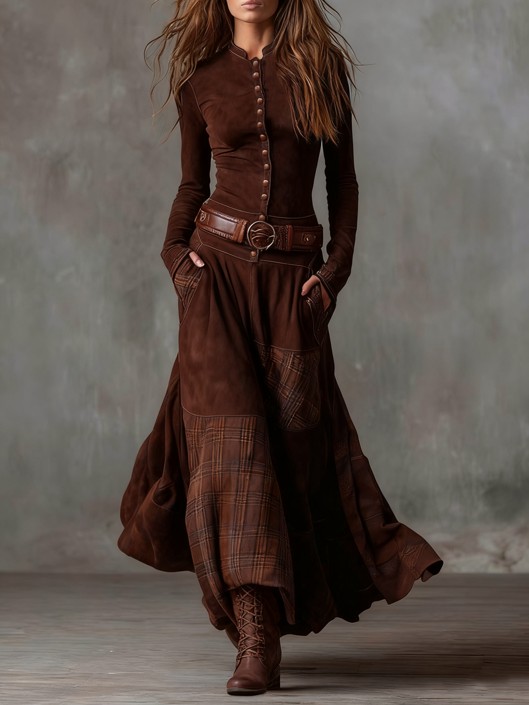 Lunori™ | Vestido maxi de ante Michelle