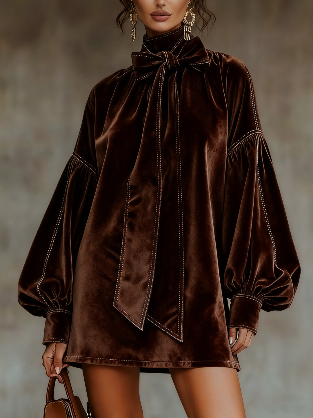 Lunori™ | Valentina – Vestido mini de terciopelo con lazo
