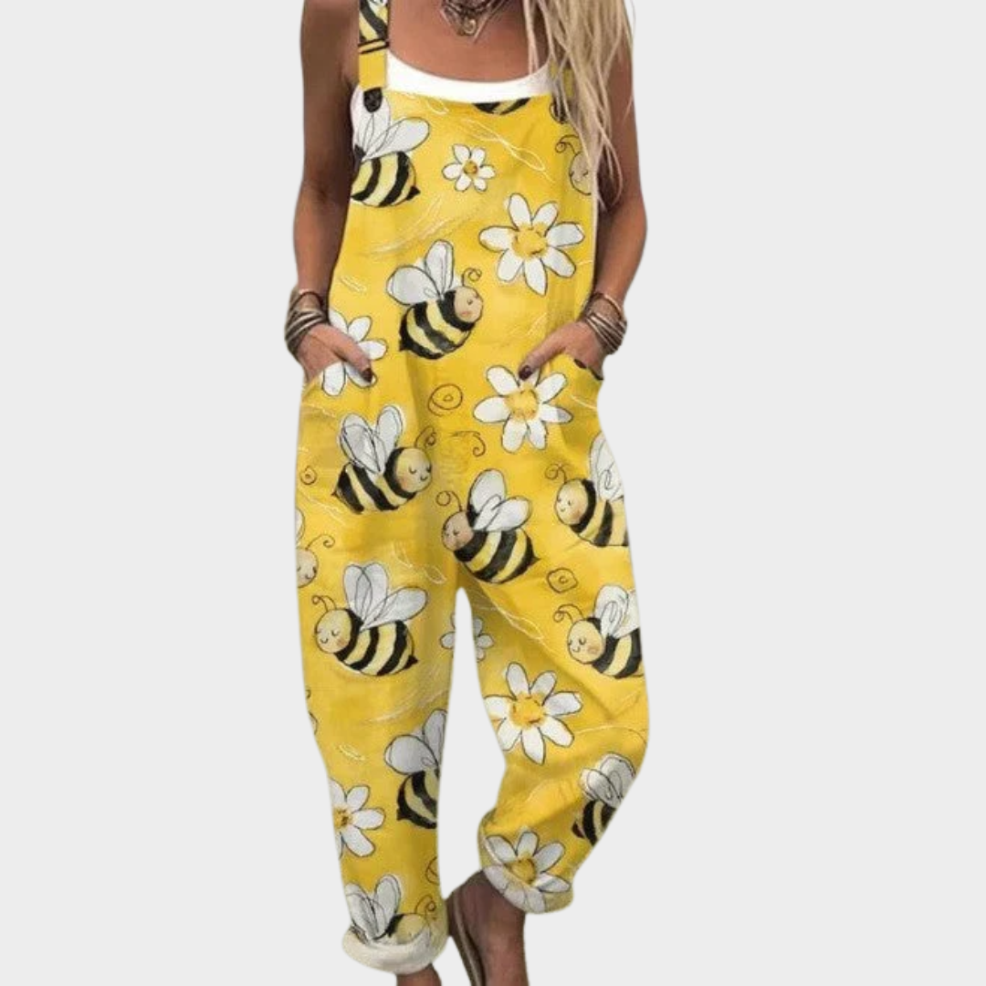 Women's Printed Jumpsuit - Relaxed Fit Overalls with Pockets