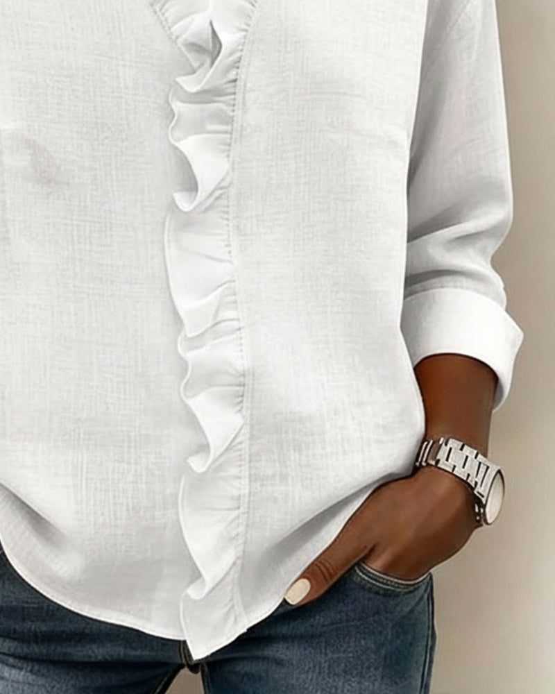 Sophie | Blusa de manga larga con volantes y escote en V para mujer, top de primavera