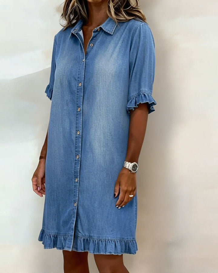 Belinda | Vestito in denim comodo con arricciature che valorizzano la figura