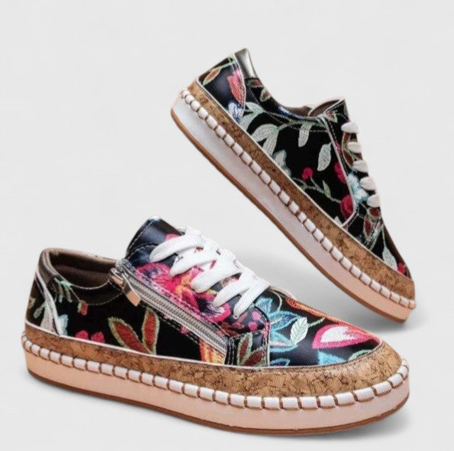 Dahlia | Zapatillas de plataforma con estampado floral para mujer y cordones, con suela de corcho