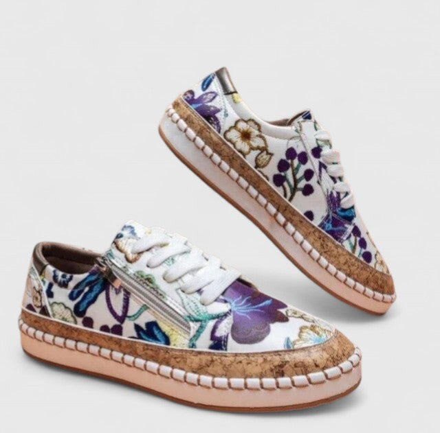 Dahlia | Zapatillas de plataforma con estampado floral para mujer y cordones, con suela de corcho
