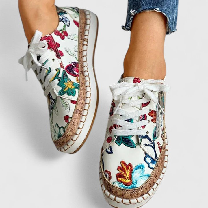 Dahlia | Zapatillas de plataforma con estampado floral para mujer y cordones, con suela de corcho