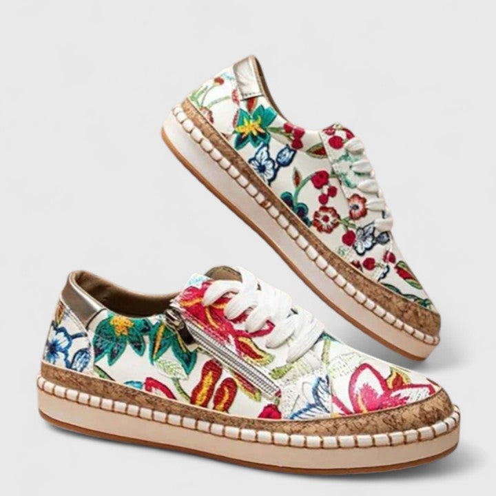 Dahlia | Zapatillas de plataforma con estampado floral para mujer y cordones, con suela de corcho