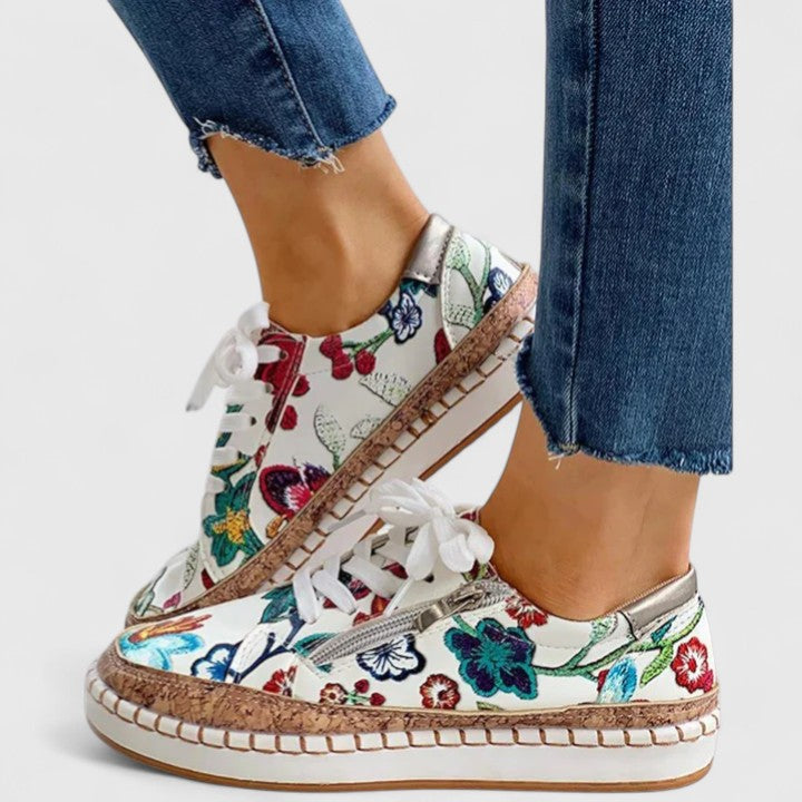 Dahlia | Zapatillas de plataforma con estampado floral para mujer y cordones, con suela de corcho
