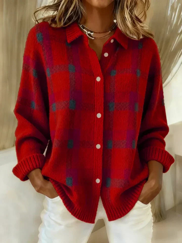 Checkered Sweater Women's Pullover Relaxed Fit Retro Style