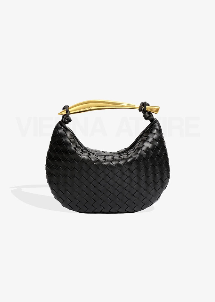 Alexandra – Sac à motif tissé avec poignée dorée