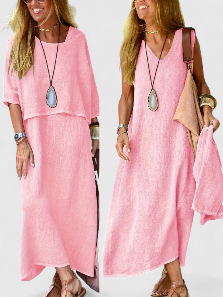 Lea | Conjunto Feminino de Duas Peças Vestido Longo e Blusa de Manga Curta