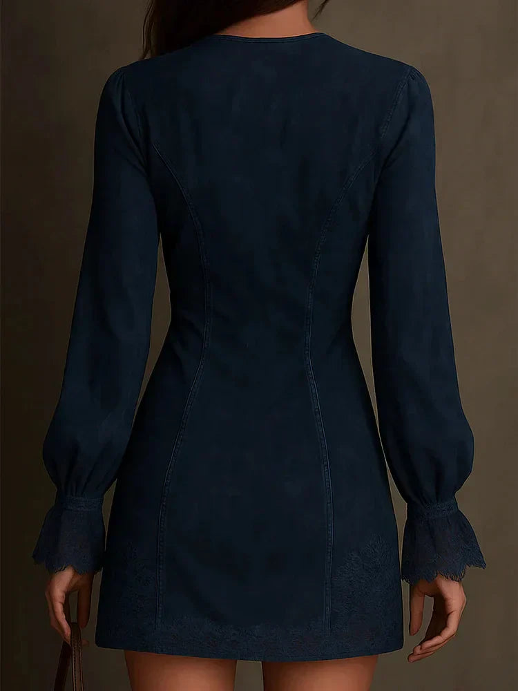 Lunori™ | Vestido Mini de Gamuza Aurora con Encaje