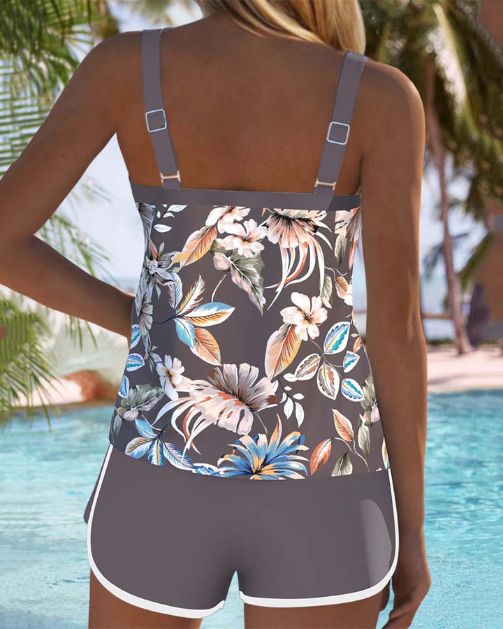 Imke™ | Tankini sin mangas con cuello en U y estampado