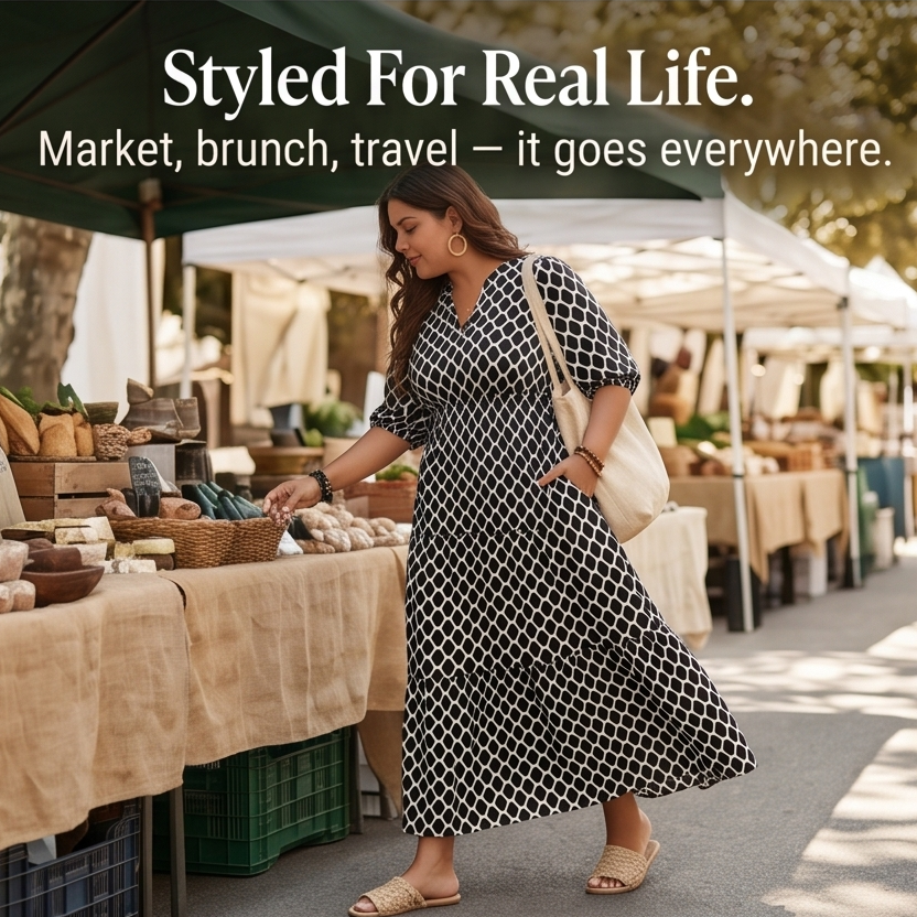 Maxi Dress with Pockets - Smocked Waist Tiered Skirt