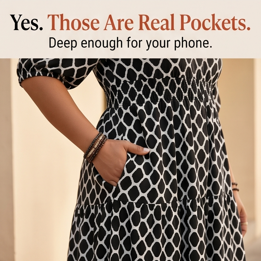 Maxi Dress with Pockets - Smocked Waist Tiered Skirt