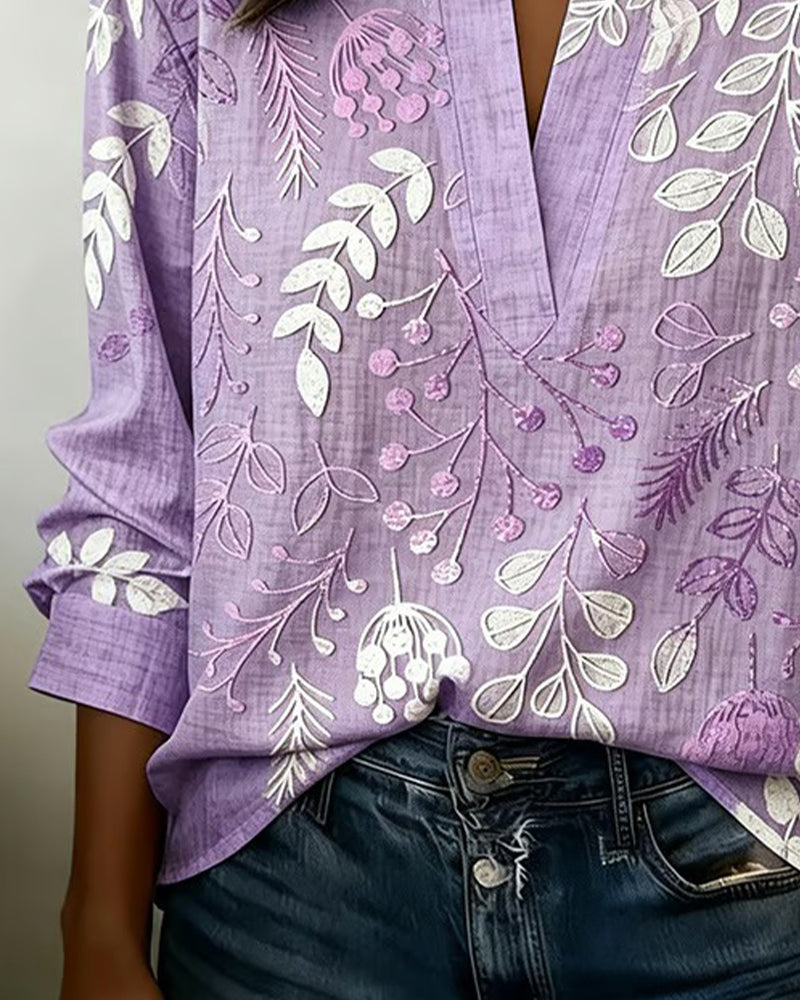 Floral V-Neck Blouse for Women | Lightweight Pastel Top