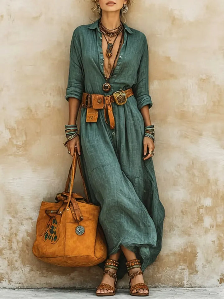 Maren™ | Vestido Camisa com Estampa Artística