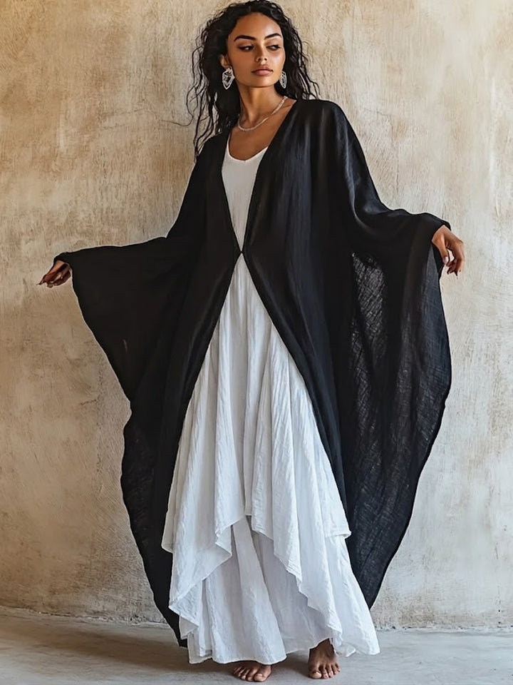 Locker und bequemes Leinen-Baumwoll-Zweiteiler-Set: Cardigan und ärmelloses Kleid