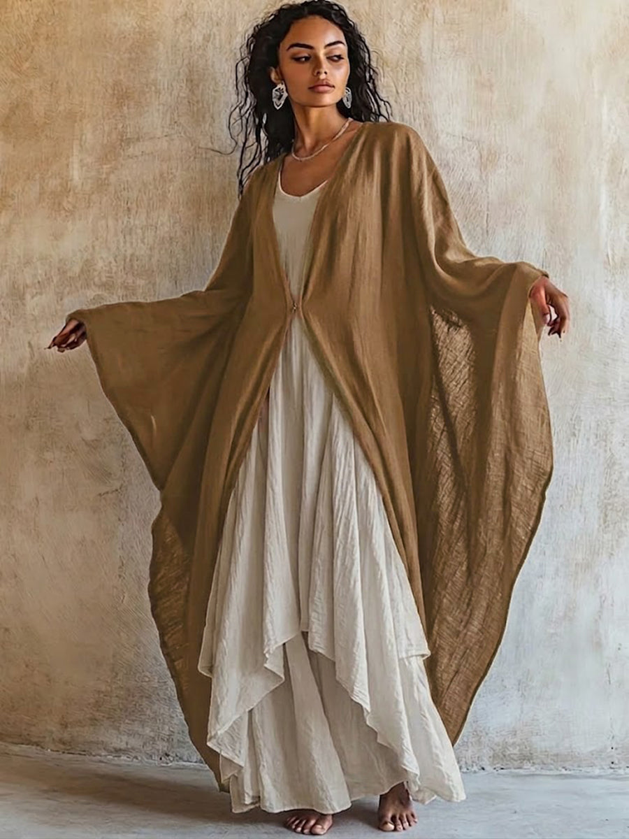 Locker und bequemes Leinen-Baumwoll-Zweiteiler-Set: Cardigan und ärmelloses Kleid