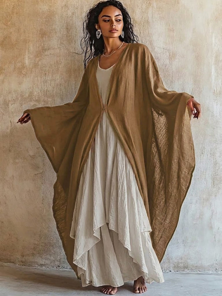 Locker und bequemes Leinen-Baumwoll-Zweiteiler-Set: Cardigan und ärmelloses Kleid